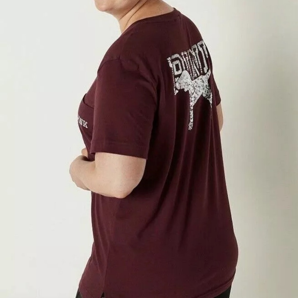 Victoria's Secret PINK Campus Short Sleeve Tee Russian Ruby Shine XS - Picture 2 of 7